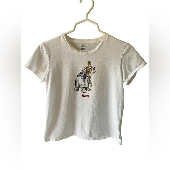 Levi's Tops - Levis Woman’s Star Wars White T-Shirt R2D2 and C-3PO size small
